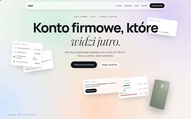 Strona główna prezentacji Nurt: tło z rozmytych plam koloru i kafelki pulpitu konta firmowego